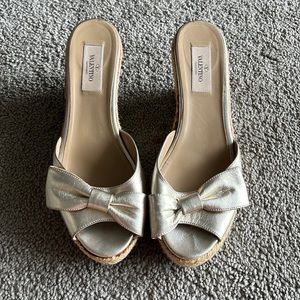 Valentino gold bow wedge sandal